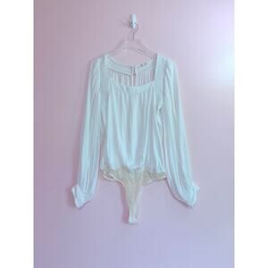 FREE PEOPLE INTIMATELY SATIN BODYSUIT IN WHITE SIZE MEDIUM